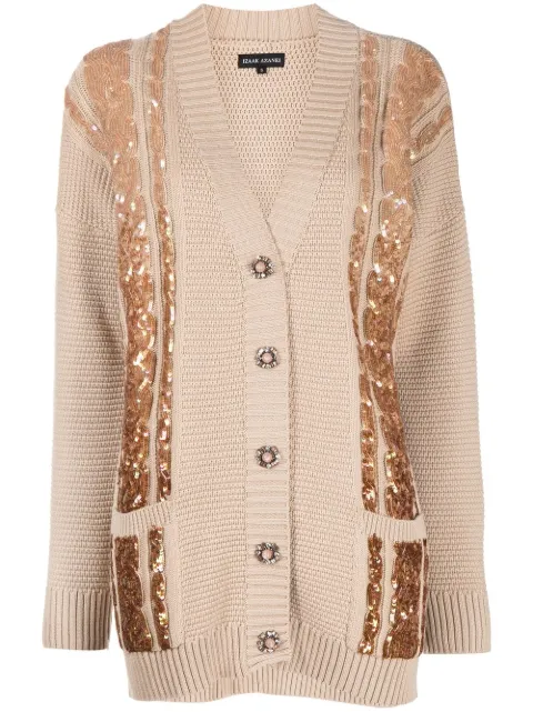 Izaak Azanei sequin-embellished cable-knit cardigan Brown AW22049