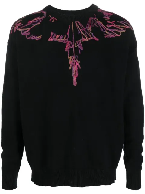 COUNTY OF MILAN Wings intarsia-knit crew-neck jumper Black CMHE033F22KNI0011084