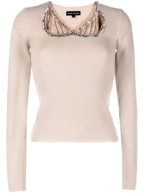 Izaak Azanei cut-out embellished top Neutrals AW22055