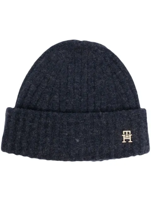 Tommy Hilfiger logo-plaque ribbed knit beanie Blue AW0AW14680