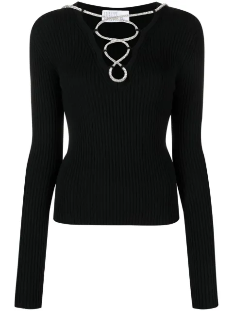 Giuseppe Di Morabito lace-up ribbed-knit top Black FW22204KN53