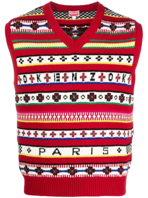 Kenzo V-neck fair isle-knit vest Red FC65PU3183CH