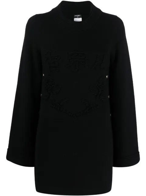 CHANEL Pre-Owned 2010 CC embroidered-motif cashmere knitted dress Black CHA1500PB