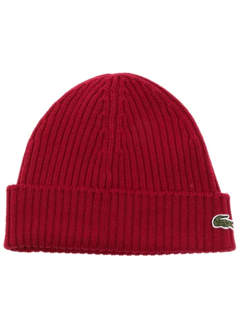 Lacoste logo-patch ribbed-knit beanie Red RB0001