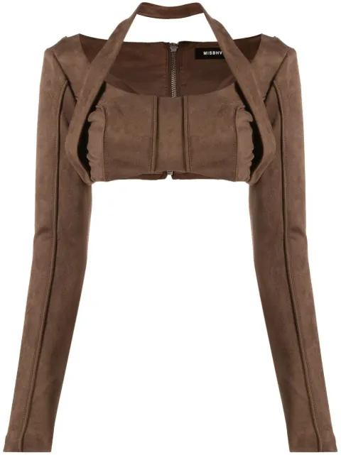 MISBHV faux-suede long-sleeved crop top Brown 122W146