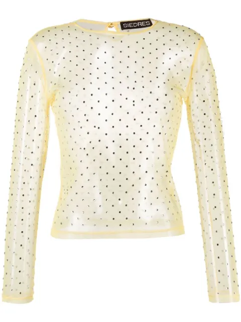 SIEDRES Desta crystal-embellished sheer top Yellow WRS23TP08YW