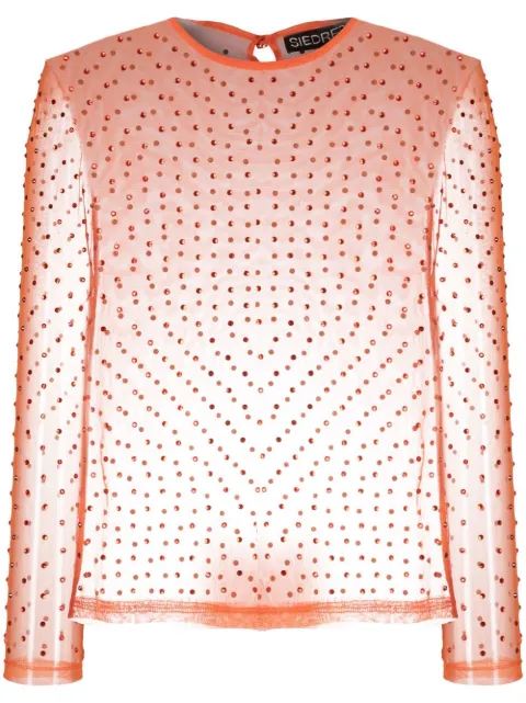 SIEDRES crystal-embellisment sheer blouse Orange WRS23TP07
