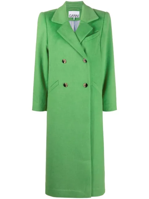 GANNI double-breasted button-fastening coat Green F7489