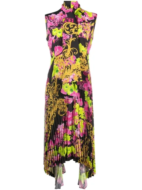 Versace Logo Orchid-print midi dress Black 10091491A06641