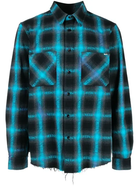 AMIRI plaid logo-print shirt Blue PS23MSL013