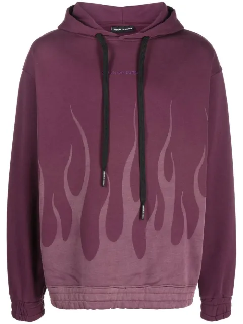 Vision Of Super flame-print cotton hoodie Red VS00333