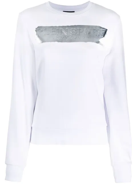 Plein Sport metallic logo-print cotton sweatshirt White SACCWJO0831SJO001N