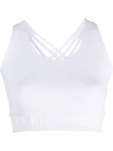 Plein Sport crossover-strap sports bra White SACCWJU0011STE003N