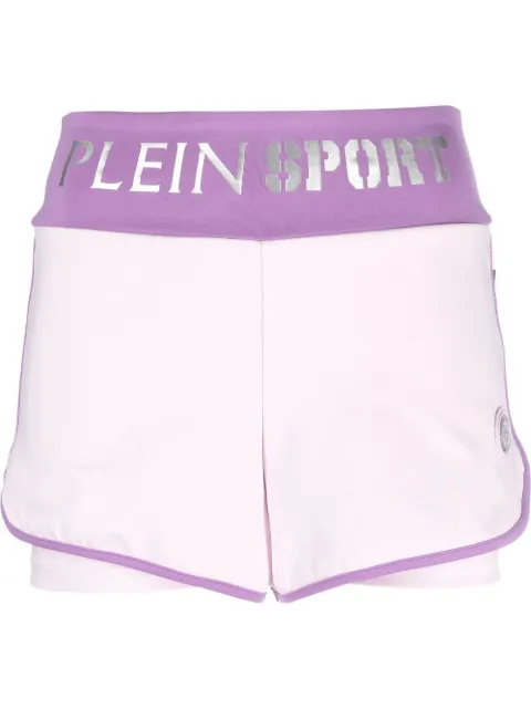 Plein Sport logo-waistband jogging shorts Purple SACCWJT1684STE003N