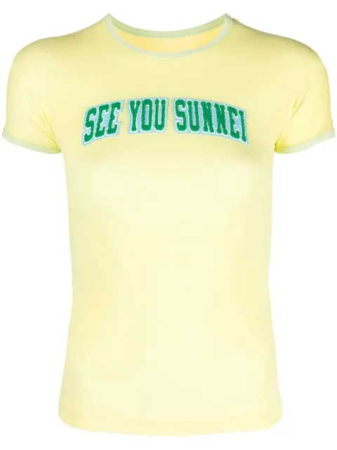 Sunnei appliqué fleece slogan T-Shirt Yellow MRTWWJER006ELA003