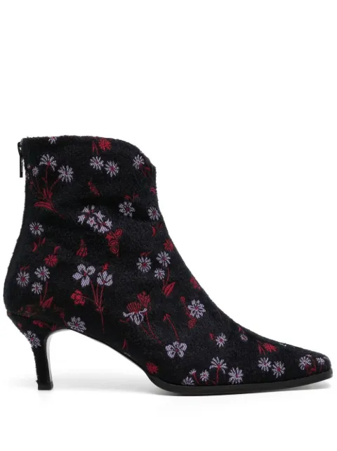 Mame Kurogouchi floral-embroidered velvet boots Black MM22PFAC302