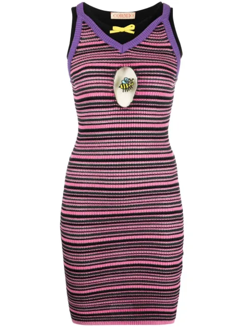 CORMIO striped cotton-silk-cashmere bodycon dress Pink OLIVIACASHMEREBLEND