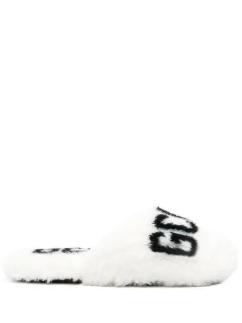 GCDS logo-print faux-fur slippers White AI22U800044