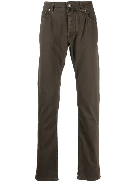 Jacob Cohën logo-patch straight-leg trousers Brown UQE0436S3651