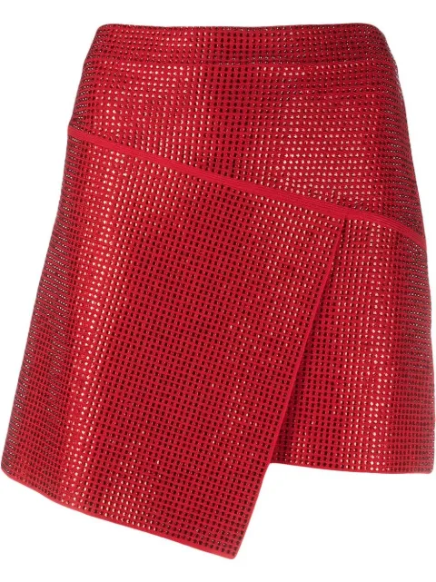 ANDREĀDAMO asymmetrical crystal-studded wrap skirt Red ADFW22SK05772107