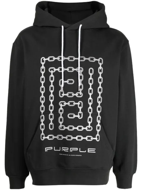 Purple Brand French chain-link print hoodie Black P410FBSC322