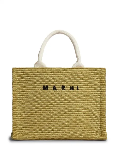Marni woven embroidered-logo shopping tote bag Green SHMP0077U0P3860