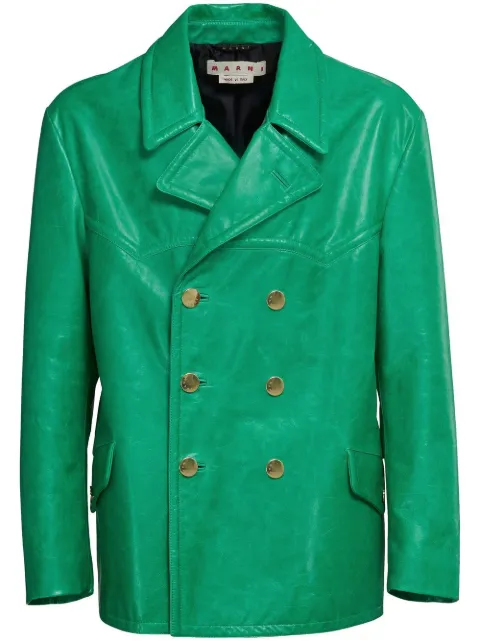 Marni double-breasted leather jacket Green TUMY0025U0ULV869