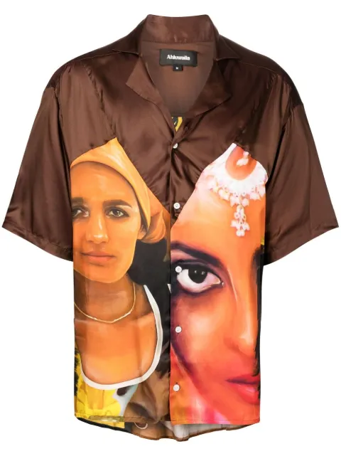 Ahluwalia graphic-print short-sleeved shirt Brown MAHLUTO010AW22FA40WP