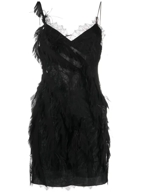 Alberta Ferretti feather-detail silk minidress Black A04395148