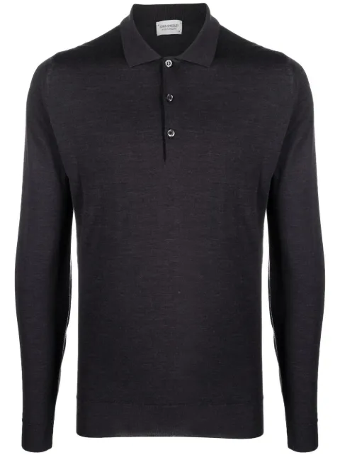 John Smedley button-front long-sleeved polo shirt Grey BELPER