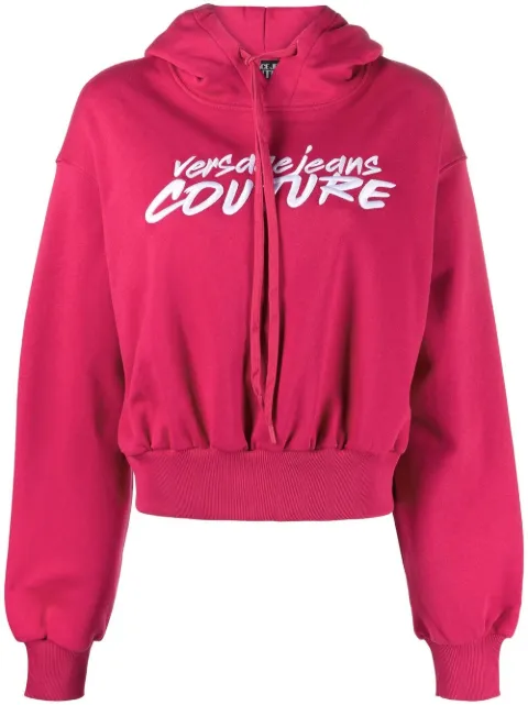 Versace Jeans Couture logo-embroidered cropped hoodie Pink 73HAIT16CF01T