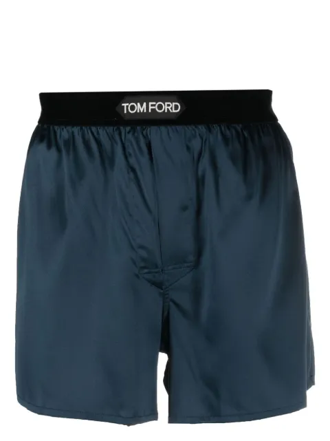 TOM FORD logo-waist satin boxers Blue T4LE41010