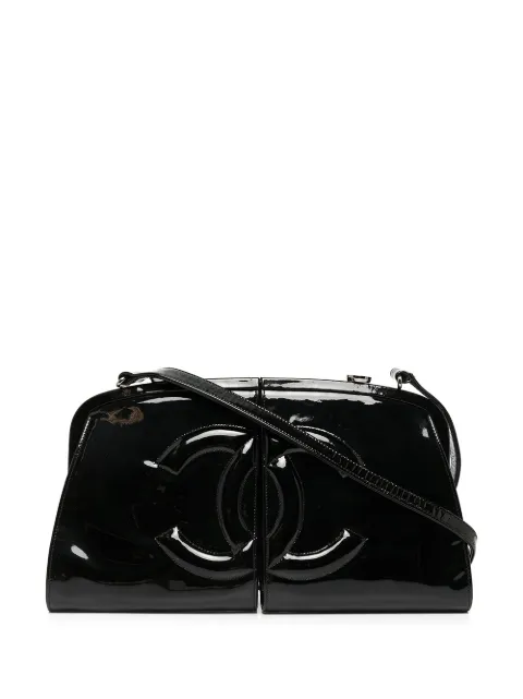 CHANEL Pre-Owned Split Frame logo shoulder bag Black ChanelDoubleSplitFrameRunwayBlackPatentLeatherCrossBodyBag