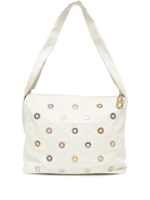 CHANEL Pre-Owned 2006-2008 diamond-quilted eyelet-engraved shoulder bag White ChanelRareVintage22WhiteQuiltedSwarovskiCharmShoulderHoboToteBag