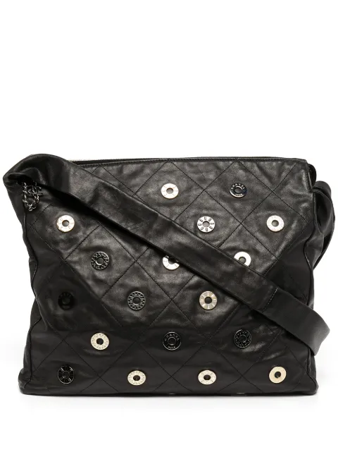CHANEL Pre-Owned 2006-2008 large diamond-quilted eyelet-detailed shoulder bag Black ChanelRareVintage22BlackQuiltedSwarovskiCharmShoulderHoboToteBag