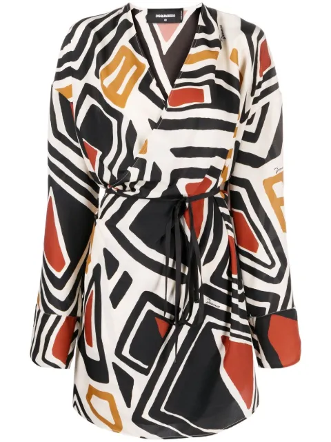 DSQUARED2 geometric-print wrap dress White S72CV0369S60365