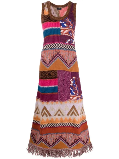 ETRO intarsia knit long dress Brown 139349194
