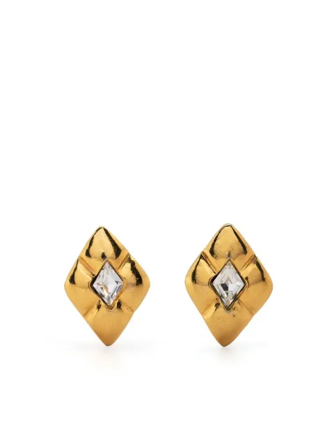 CHANEL Pre-Owned 2000s crystal-embellished rhombus clip-on earrings Gold 11500905