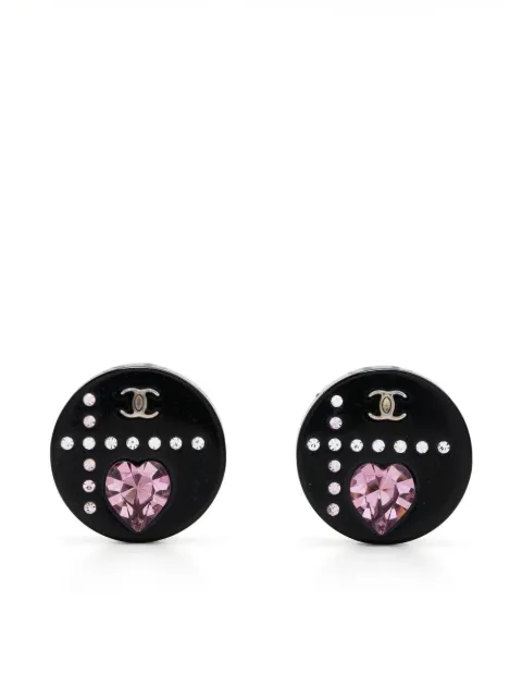 CHANEL Pre-Owned 2004 CC crystal-embellished clip-on earrings Black 1500888