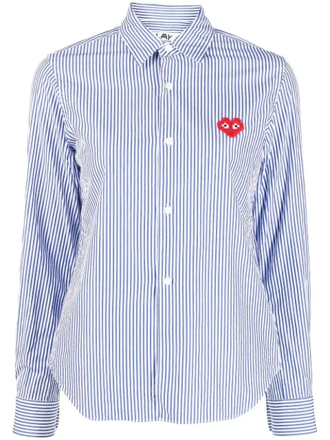 Comme Des Garçons logo-patch striped shirt Blue AAZB02