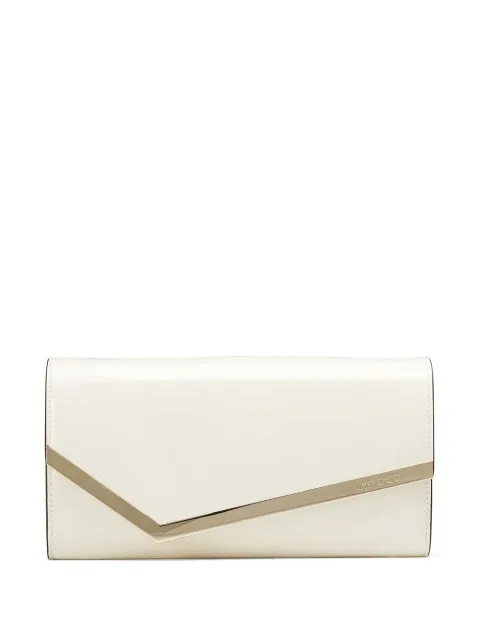 Jimmy Choo Emmie leather clutch bag White EMMIEPATLATTELIGHTGOLD
