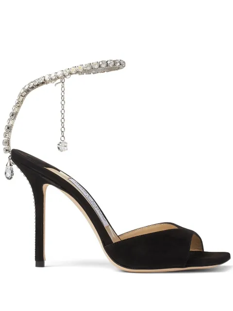 Jimmy Choo Saeda 100 crystal-embellished strap sandals Black SAEDASANDAL100EWA
