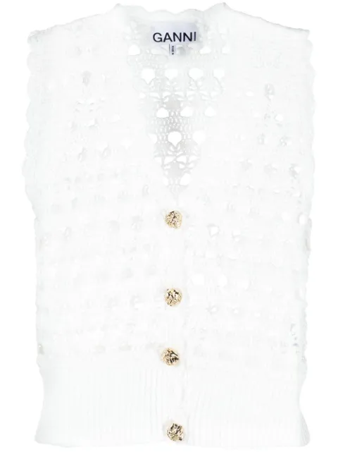 GANNI V-neck crochet vest White K1793