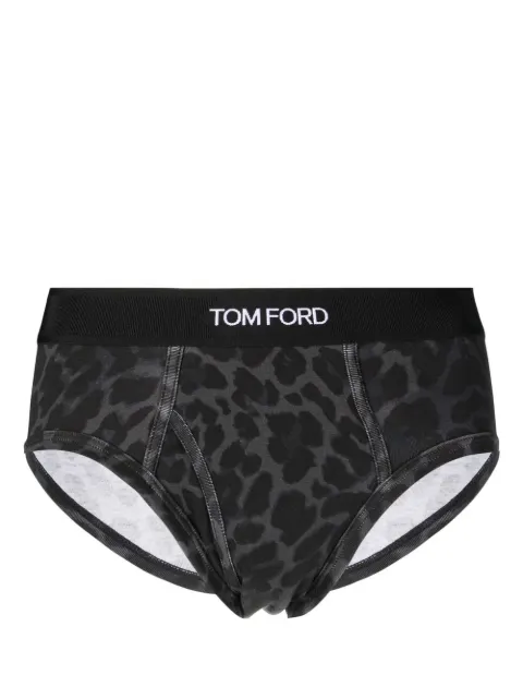 TOM FORD logo-band leopard-print briefs Grey T4LC11230