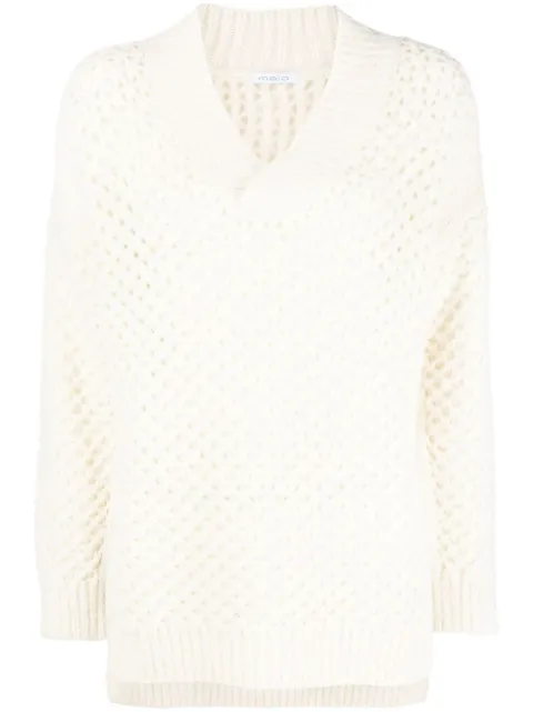 Malo open-knit V-neck jumper Neutrals DXB093FYD05