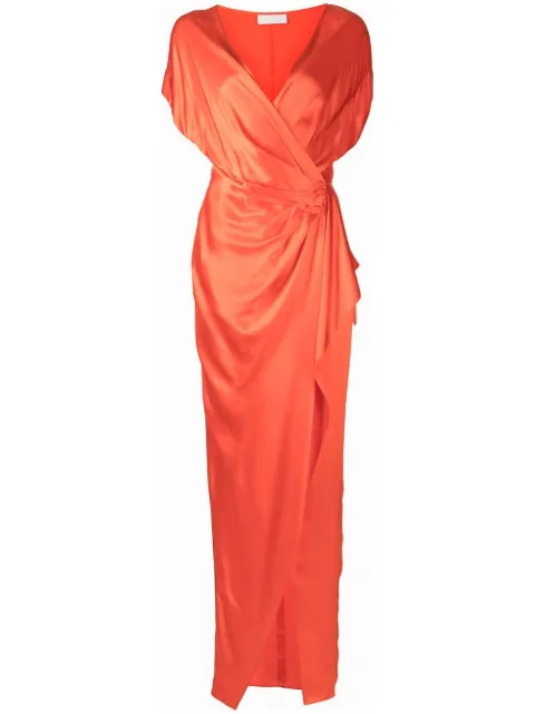 Michelle Mason wrap drape-detail gown dress Orange M9362