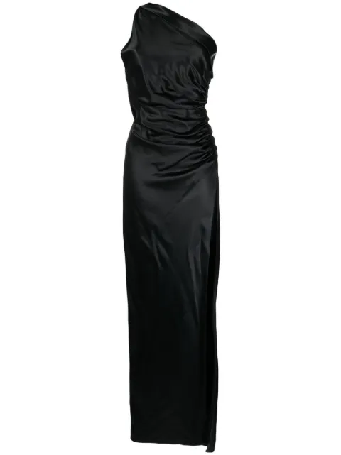 Michelle Mason gathered-detail one-shoulder silk gown Black M9320B