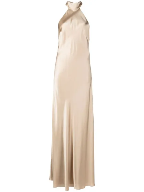 Michelle Mason backless halter-neck tie gown Gold M9361
