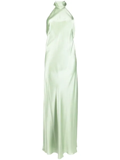 Michelle Mason backless halter-neck tie gown Green M9361