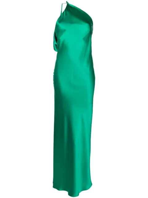 Michelle Mason single-shoulder maxi dress Green M9363